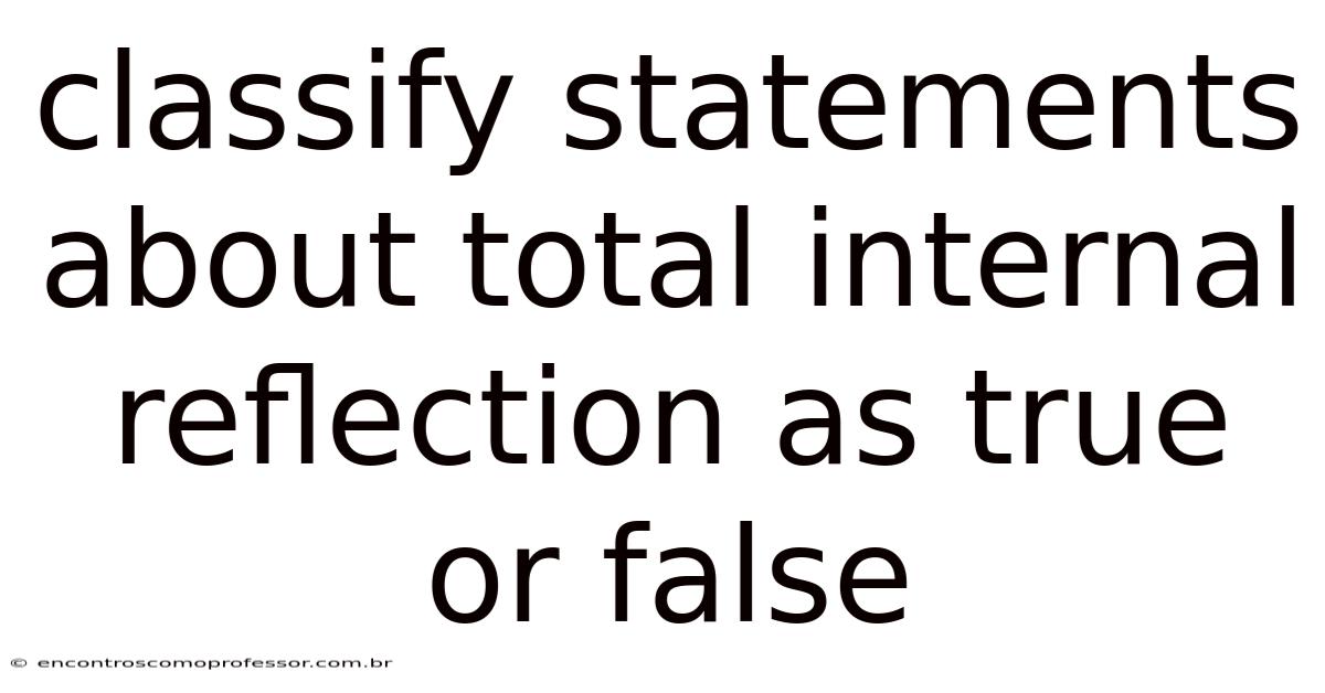Classify Statements About Total Internal Reflection As True Or False
