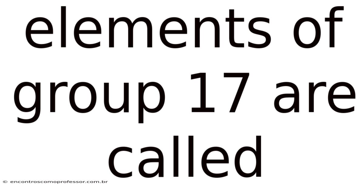 Elements Of Group 17 Are Called