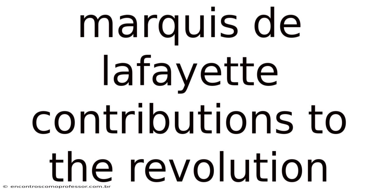 Marquis De Lafayette Contributions To The Revolution